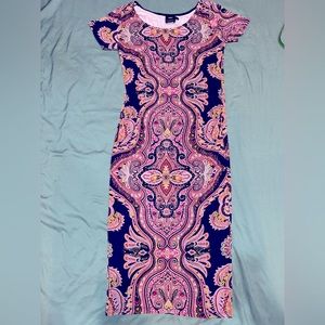 ASOS super stretchy/ comfy maternity dress, US Sz 6. VGUC. Bright, fun, ruched.